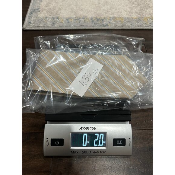 Kai Long Striped Silk Tie Beige Blue Adjustable Fit Lightweight Formal Career - Picture 6 of 6